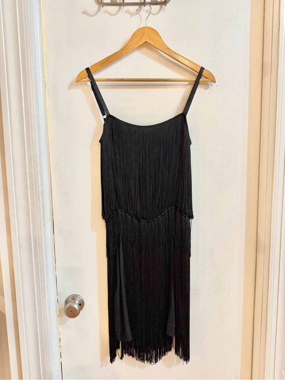 Theory Black Fringe Slip Dress